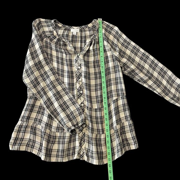 J.Jill Women Plaid Button Front Relaxed Fit Long Sleeve Tiered Peplum Top SZ/ S - Picture 3 of 11